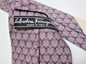 Salvatore Ferragamo Púrpura Blanco Círculo Medallón Zorro Floral Seda Corbata Italia 3.5" - Imagen 1 de 7