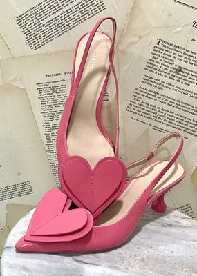 Anthropologie Maeve Pink Patent Heart Slingback Heel Pointy SAMPLE 37 /6-6.5 NEW - Image 1 of 4