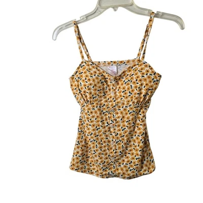 No Boundaries Embroidered Smocked Sunflower Babydoll Top Cottagecore Y2K Tank  S - Image 1 of 4