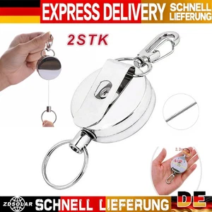 2X Schlüsselrolle Schlüsselanhänger mit 60cm Ausziehbar Stahlseil Edelstahl DEU~ - Bild 1 von 12