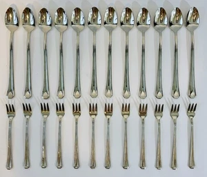 Set of 12 Gorham FAIRVIEW Iced Tea Spoons + 12 Cocktail Forks 18/10 Stainless - Picture 1 of 5