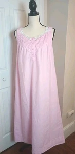 National? Vtg Womens Poplin Sleeveless Long Nightgown Lace Trim Sz 10? Pink Read - Picture 1 of 8
