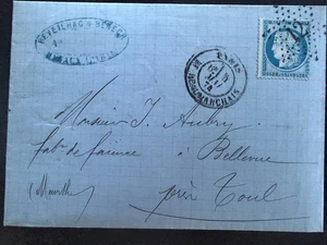 🦬Lettre avec N°60 - 25 c bleu Cérès - Cachet étoile de Paris N°12🦬 - Picture 1 of 1