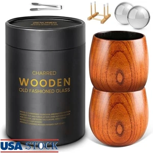 Handgefertigte Holz Whisky Gläser Set mit einzigartiger Maserung Luxus Geschenke Männer Neu - Bild 1 von 22