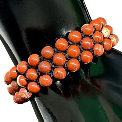 Handgemacht 19.1cm Natürlich Roter Jaspis 6mm Rund Perlen Armband Verstellbar - Bild 1 von 4