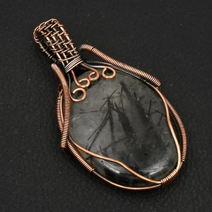 Colgante de alambre de cobre hecho a mano étnico de piedras preciosas de rutilo negro joyería 2,48" DP-4188 - Imagen 1 de 1