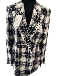 Vintage Woolen Boucle designer Style Ladies Black/white Blazer Size 6 Victorian - Picture 1 of 13