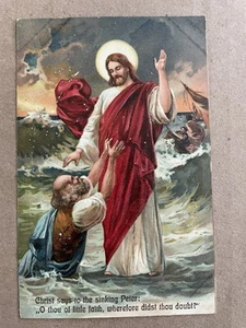 Vintage POSTCARD Christ Says Sinking Peter O thou Little Faith - Picture 1 of 2