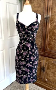 NWT Y2K Betsey Johnson 100% Silk Cocktail Black Floral Purple Dress Coquette 8 - Picture 1 of 11
