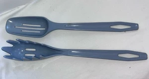 New King Kraft Steel Blue Nylon Plastic Slotted Spoon & Spaghetti Serving Spoons - Picture 1 of 8