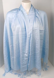 Pashmina Scarf Wrap Shawl Fringed 100% Pashmina Wool Baby Blue 66” x 27” - Picture 1 of 7