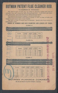 US Sc UX10 Illustrated Advertising Card, Butman Furnace Company Flue Cleaner Rod - Picture 1 of 2