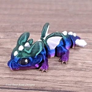 3D printed Dragon Hatchling flexi fidget articulated toy 2.25" Purple Rainbow - Picture 1 of 5