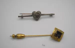 Sterling Silver .925 Bar Pin /Glass Cameo Stick Pin - Picture 1 of 4