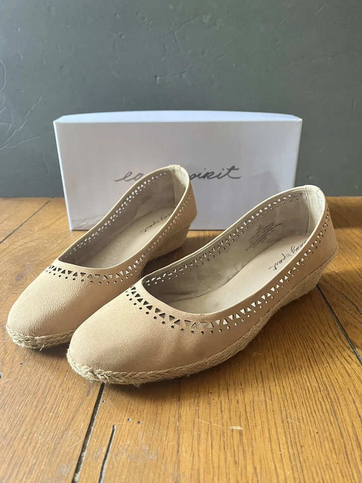 Easy Spirit Derely wedge pumps espadrilles leather natural tan sz 9 WIDE New   - Image 1 of 4