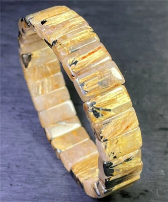  Natural Golden Titanium Rutilated Quartz Crystal Beads Bracelet Bangle  - Image 1 of 4