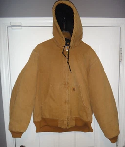 MENS VINTAGE Carhartt J130 BROWN Flannel Quilted Lined Hooded Zip Jacket LARGE - Picture 1 of 14