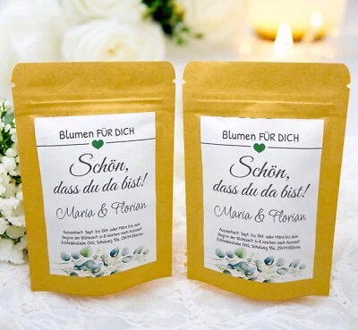 Gastgeschenk Hochzeit Blumensamen – Kraftpapiertüten mit Wildblumen – Eukalyptus - Bild 1 von 2
