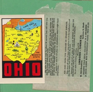 Vintage State Car Auto Decal & Wax Paper sleeve OHIO OH Buckeye State - Picture 1 of 3