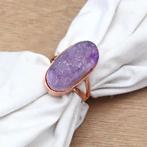 Amethyst Drusy Gemstone Handmade Silver Jewelry "9" - Picture 1 of 11