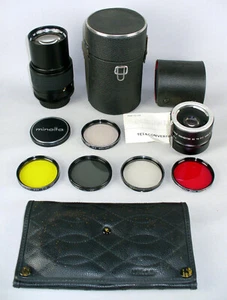 MINOLTA MC CELTIC 135MM F2.8 LENS + 3X TELECONVERTER + 5 FILTERS + NIKON CASE - Picture 1 of 21