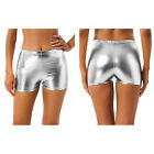 Damen Metallic High Taille Booty Shorts Rave Dance Gym Yoga Hot Pants Badeanzug