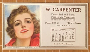 SELLADOR DE TINTA INTERIOR CARPINTERO ~ BELLEZA CABELLO MARRÓN CALENDARIO FEB 1923 ~ CONCORD NH - Imagen 1 de 3