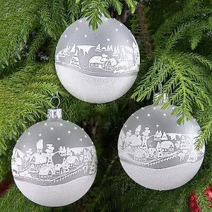 SET OF 3 Retro Village Handblown Czech Glass Christmas Ball Ornaments 2.7" - Picture 1 of 6