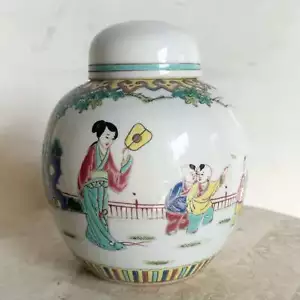 Tarro chino de jengibre de porcelana pintado a mano - Imagen 1 de 9