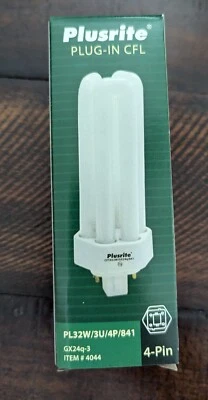 Plusrite 1 Pack PL32W/3U/4P/841 4Pin GX24-q3 Base T4 32W Triple Tube CFL LAMP - Image 1 of 4
