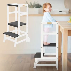 Torre di apprendimento montessori per bambini in legno bianco/nero 54x44x90 cm - Foto 1 di 8