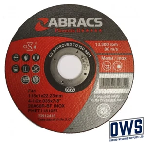 Abracs Phoenix II Thin Metal Cutting Inox Discs 115mm x 1mm Qty 10/25/50/100 - Picture 1 of 1