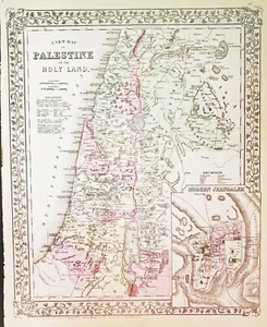 Antique Two-Sided Map of Palestine and Asia Mitchell's Atlas of the World c.1881 - Picture 1 of 2