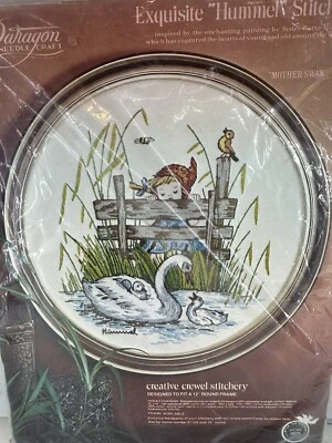 1977 Paragon Needlecraft Crewel #0571 Hummel Mother Swan 12" Round Vintage NOS - Image 1 of 3