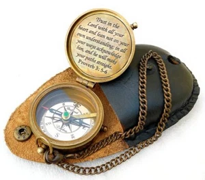 Engraved Compass Gift for Men Trust in The Lord Proverbs 3 5-6 Inscription Co... - Picture 1 of 5