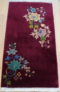 Antique Art Deco Chinese Hand Knotted 100% Wool Floral Oriental Rug 2'1"x 4'1" - Picture 1 of 16