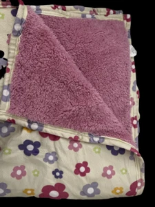 Beansprout Daisy Flowers Pink Purple Sherpa Baby Blanket 30x40 - Picture 1 of 4