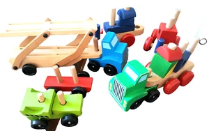 SALE_18pc MELISSA & DOUG Wood Vehicles_Car Carrier,Trucks,Trailers,Blocks_was$26 - Picture 1 of 11
