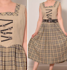 Size 14 | Metal Edelweiss Detail Linen Blend Trachten Dress | Braid Ribbon Plaid