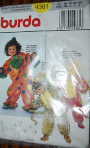 Burda Pattern 4361 Toddler CLOWN DRAGON HALLOWEEN COSTUME 12M-4 YEARS Uncut - Picture 1 of 1