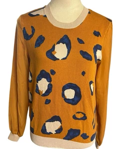 3.1 Philip Lim Leopard Mustard Crew Neck Lightweight Pullover Sweater Top Sz S - Picture 1 of 8