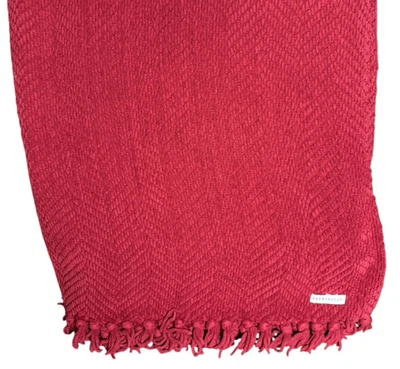 Pottery Barn Fringe Blanket Red Knit Knot Herringbone Chevron Textured Cozy Deco - Image 1 of 4