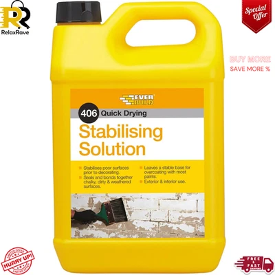Everbuild 406 Quick Drying Stabilising Solution, Clear, 5 Litre, Pack of 1 - Image 1 of 4