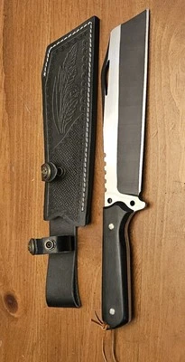 Cuchillo de cuchilla táctico pesado - espiga completa + funda de cuero Foto 1 de 4