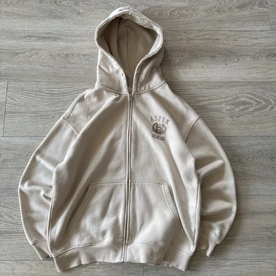 Sudadera con Capucha Lazy Sunday Aspen Colorado Beige Cremallera Completa Bordada Talla S Foto 1 de 4