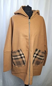 Made In Italy Women's Full Zip Hoodie Jacket Checked Pockets Brown UK14 E4051 - Picture 1 of 12