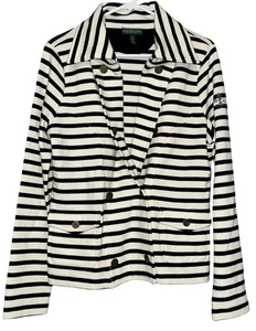 Ralph Lauren Blue White Nautical Stripe Double Breasted Blazer Jacket Sz L - Picture 1 of 11