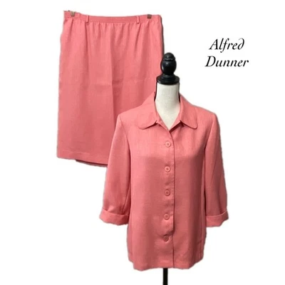 Alfred Dunner Coral Pink 3/4 Rolled Sleeve Pockets Twill Skirt Suit Size 12 — 第 1/4 张图片