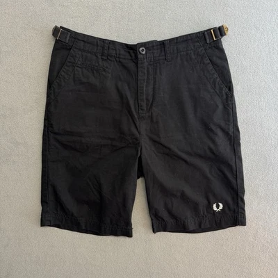 Pantalones Cortos Fred Perry 32 Para Hombre Pequeños Negros Logo Chino Preppy Ajustables 9" Foto 1 de 4