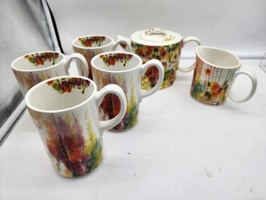Anthropologie Leighton Floral Boho Acuarela 7 Piezas Tetera, Crema y 4 Tazas - Imagen 1 de 4